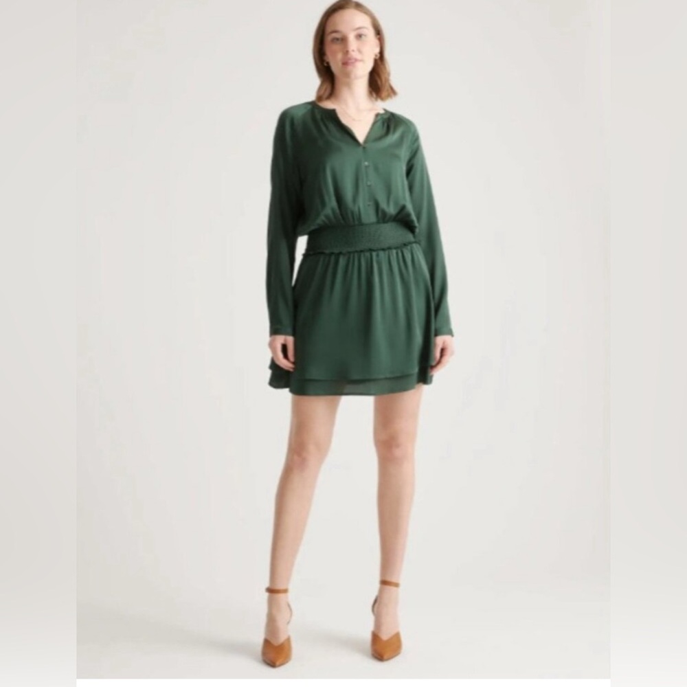 Quince Deep Green Long Sleeve Dress